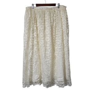 Joro Fashions Vintage Creme Lace Midi Skirt Cream Floral Wedding Cottagecore L
